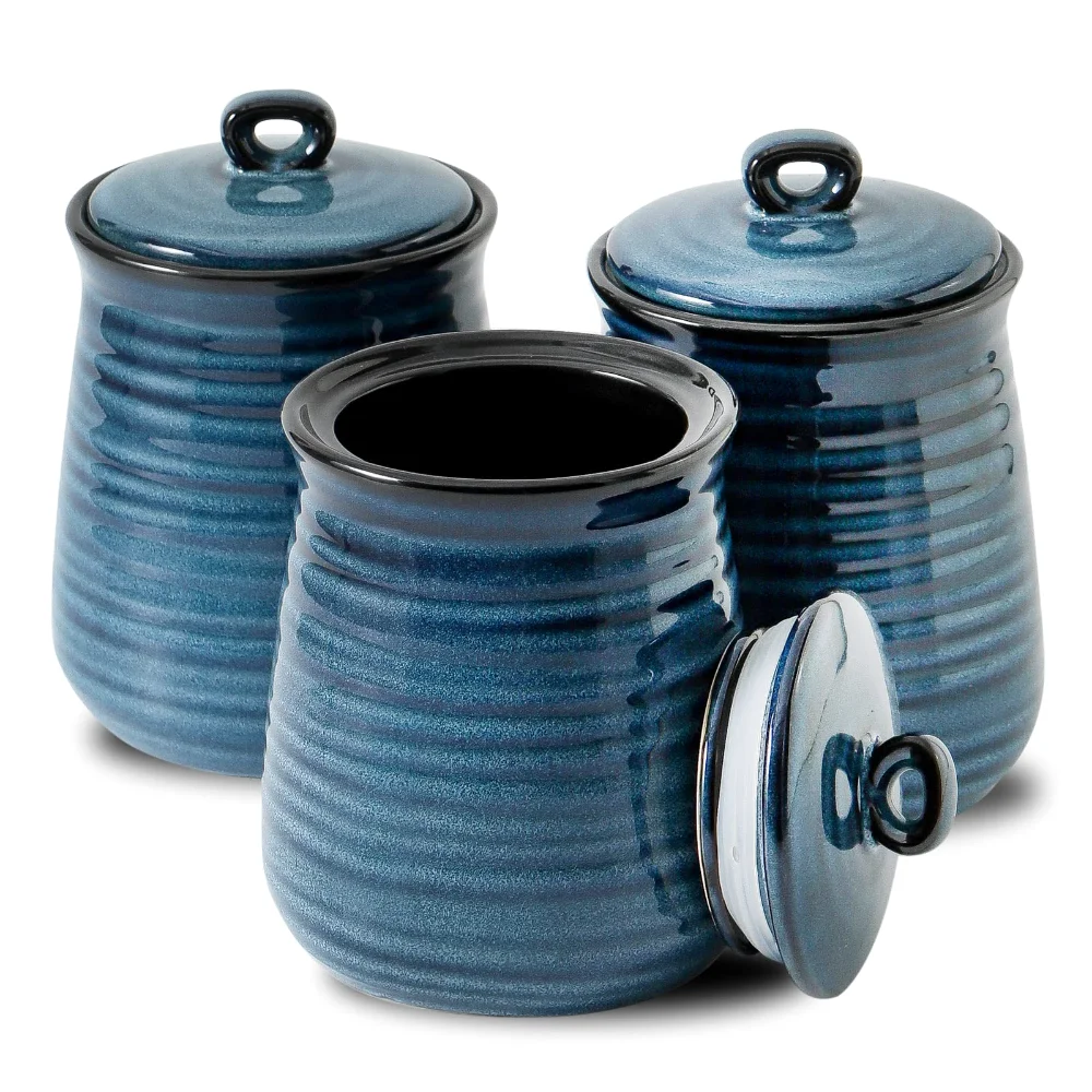 HASENSE Farmhouse Kitchen Canister, 325 oz, Blue