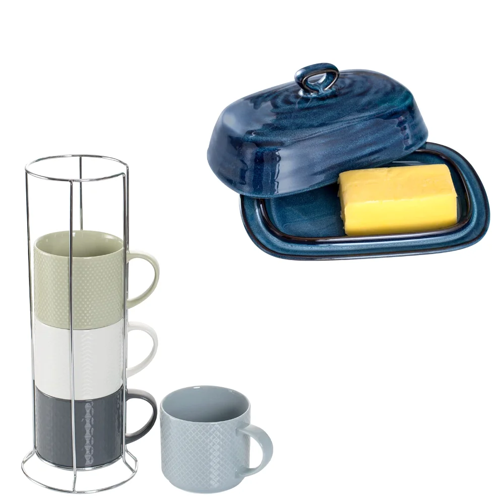 HASENSE Mug & Butter Dish Bundle, 15 oz, Blue