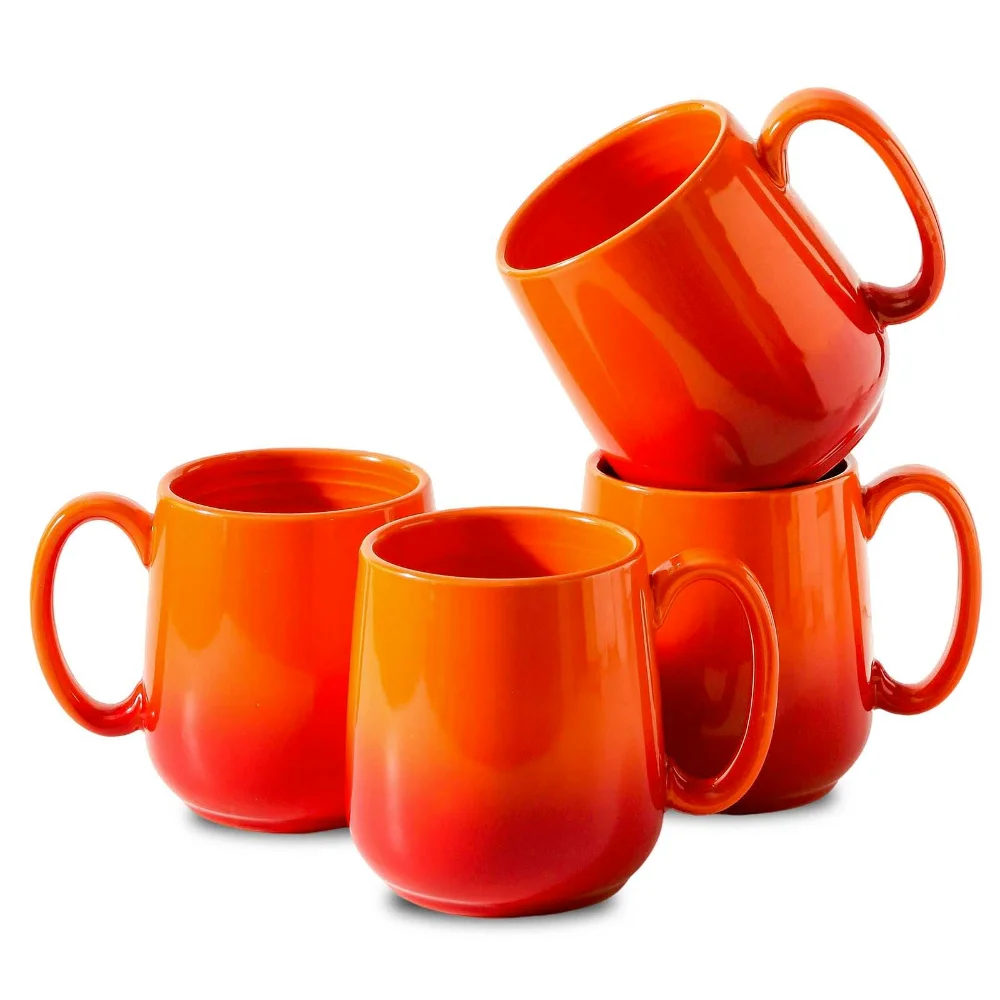 HASENSE Ombre Coffee Mugs (Set of 4), 15 oz, Orange