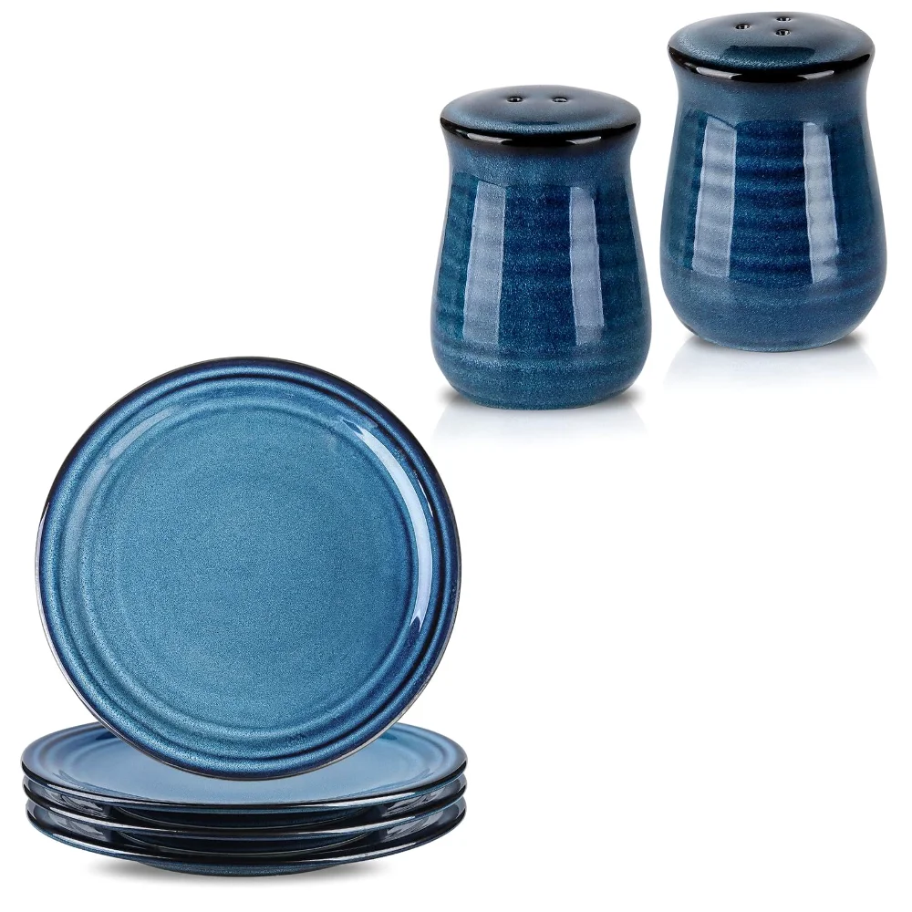 HASENSE Plate & Salt Cellar Bundle (Set of 6), Blue