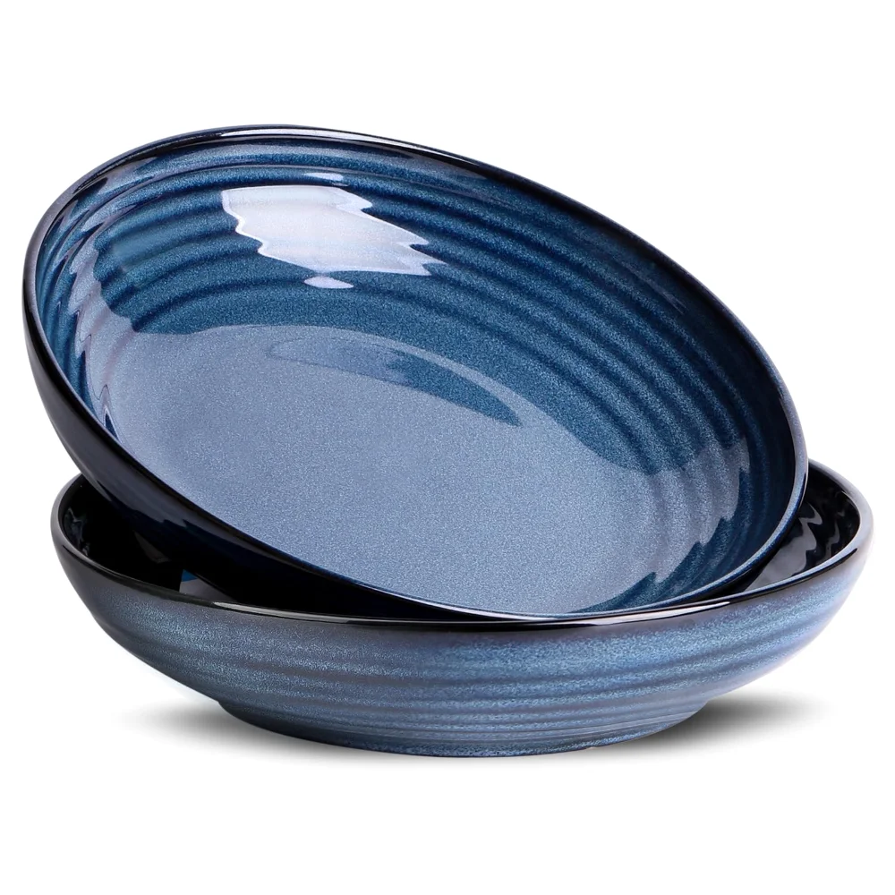 HASENSE Reactive Glaze Pasta Bowls (Set of 2), 32 oz, Navy Blue