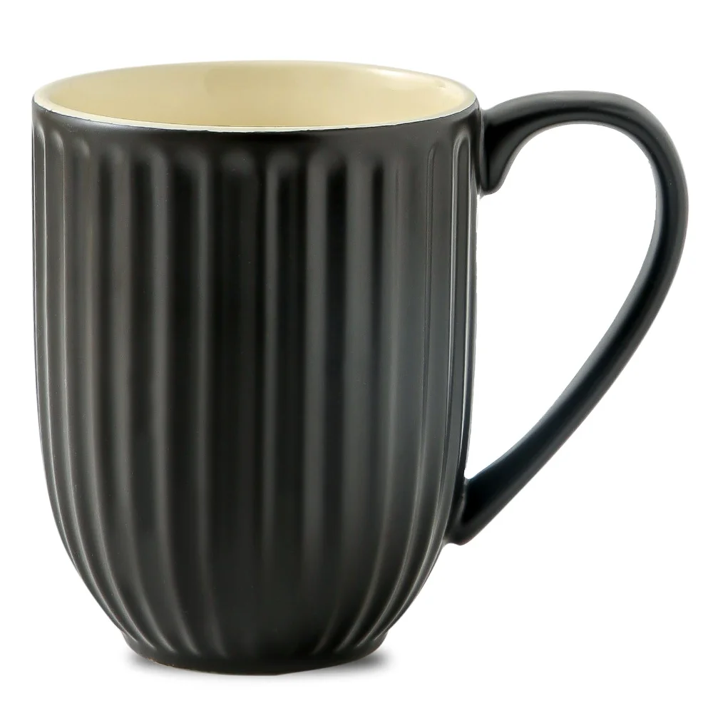 HASENSE Ribbed Coffee Mugs, 20 oz, Black