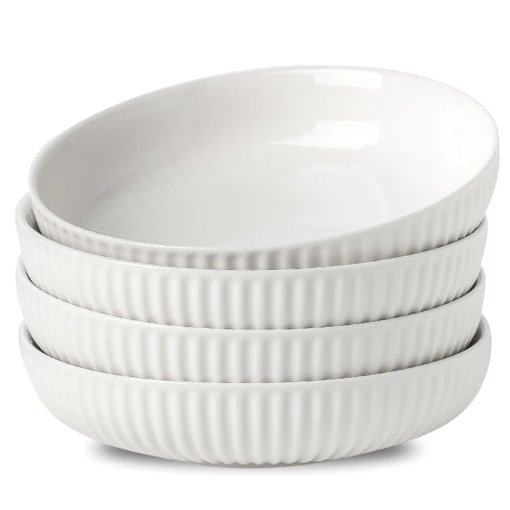 HASENSE Pasta Bowls (Set of 4), 30 oz, White