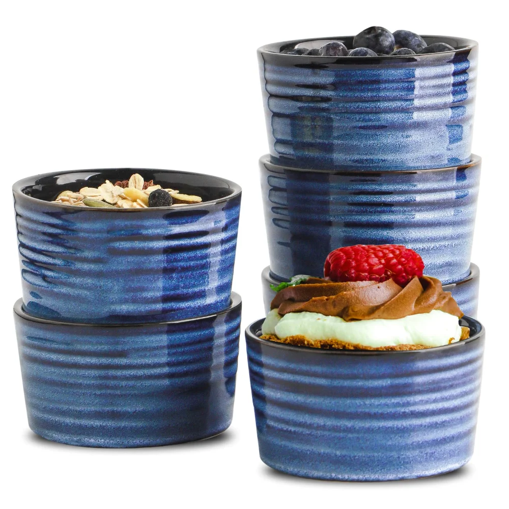 HASENSE Ramekins (Set of 6), 6 oz, Blue
