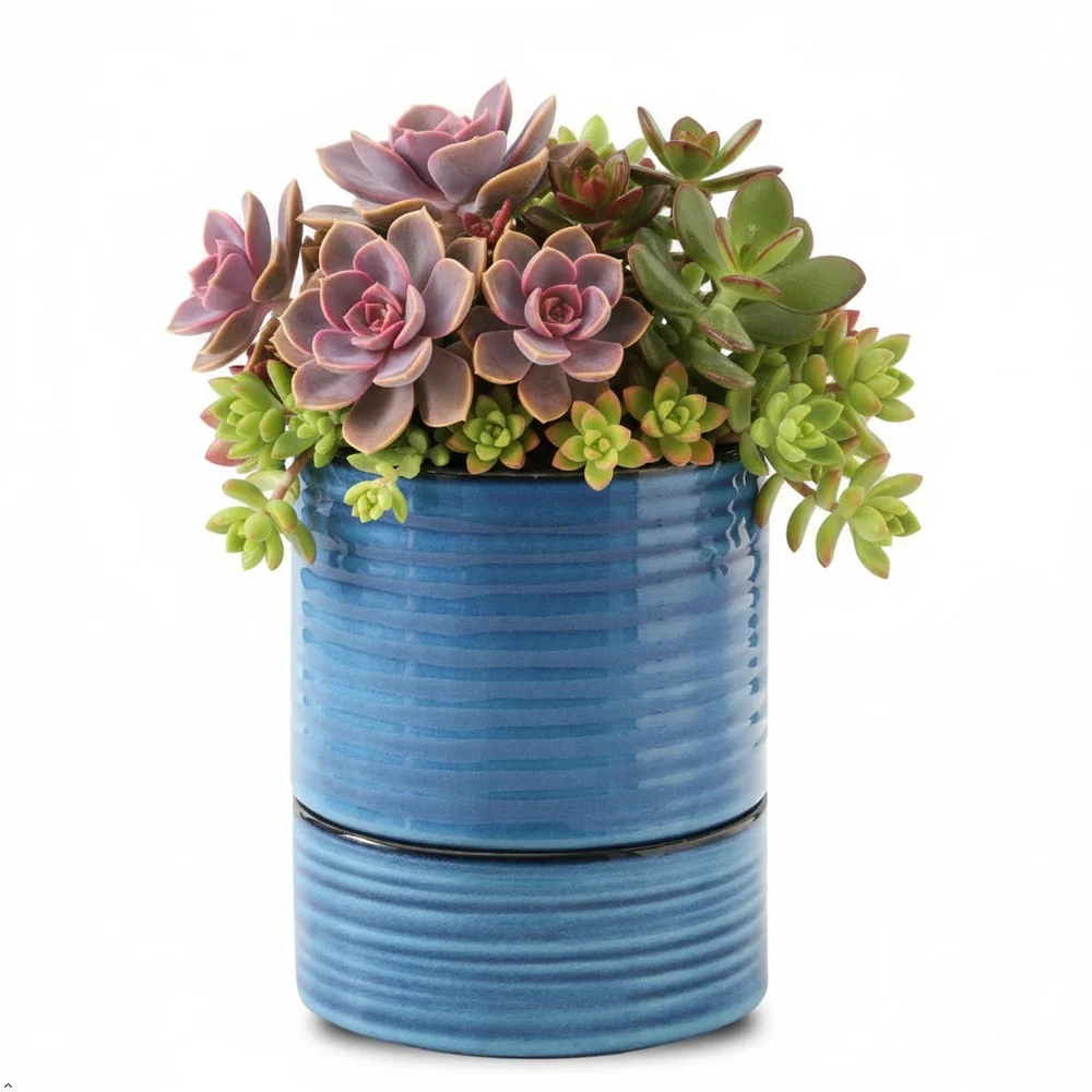 HASENSE Reactive Glaze Self-Watering Planter, 6 in, Blue