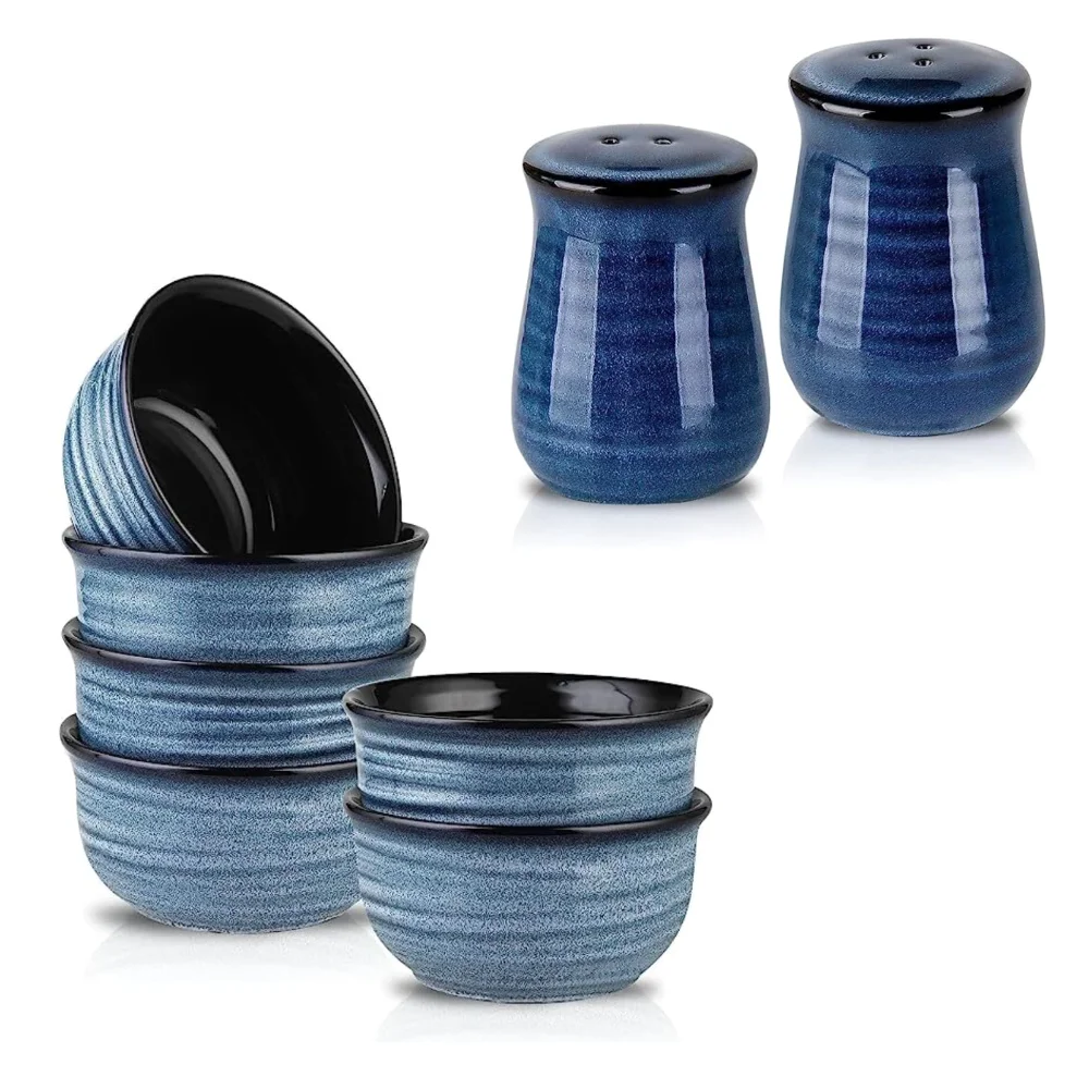 HASENSE Bowl & Salt Cellar Bundle (Set of 6), 20 oz, Navy Blue