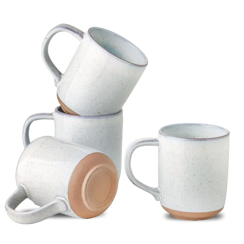 HASENSE Coffee Mugs (Set of 4), 14 oz, Bluish White