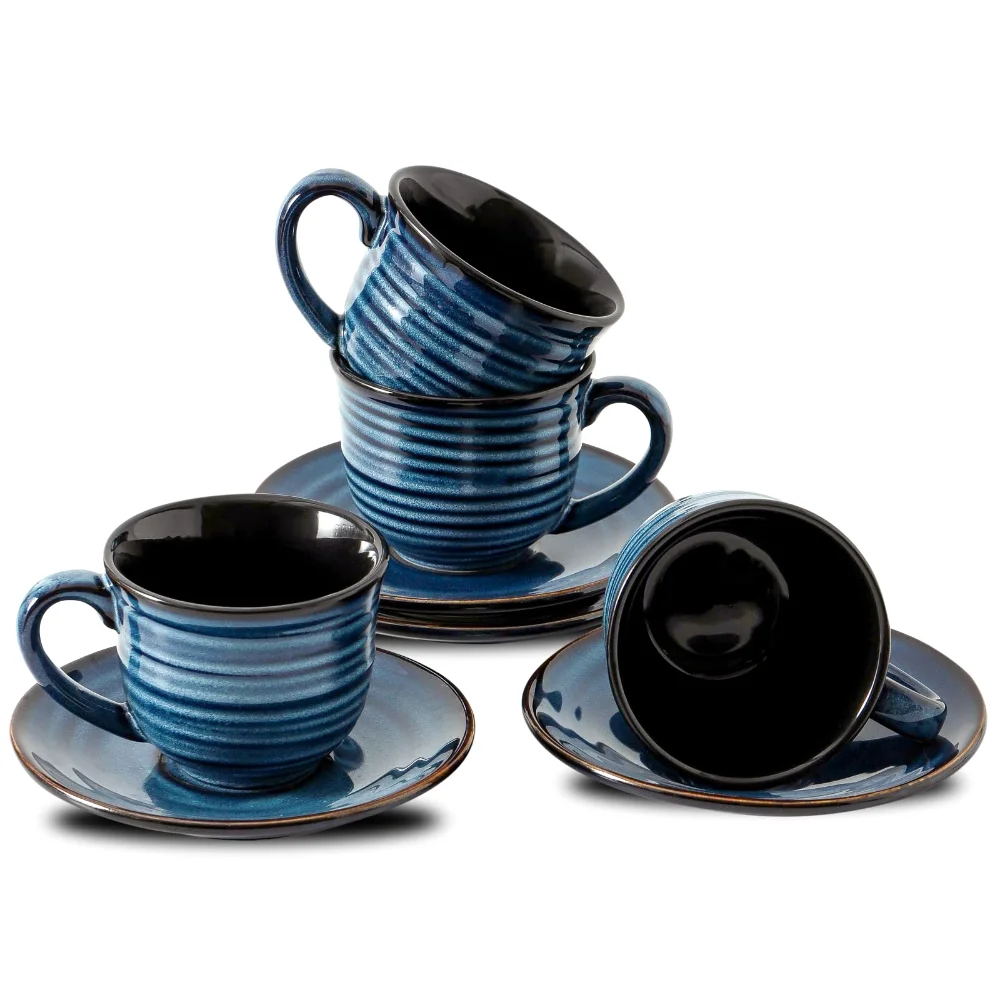 HASENSE Espresso Cup & Mug Bundle (Set of 4), 8 oz, Navy