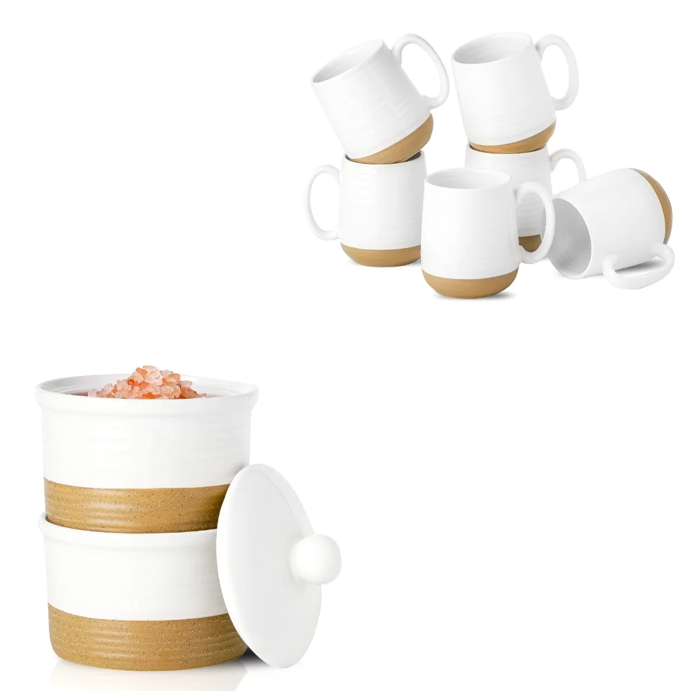 HASENSE Farmhouse Salt Cellar & Mug Bundle, White