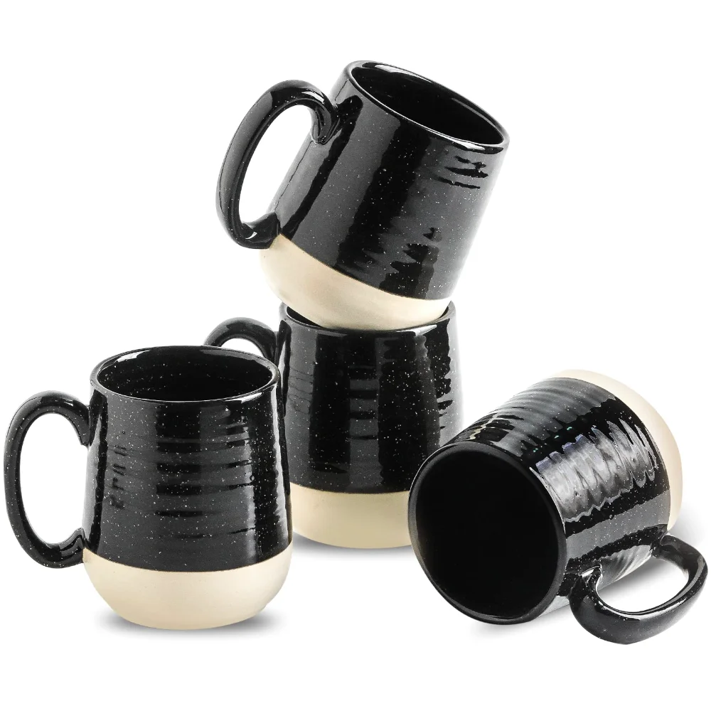 HASENSE Holiday Coffee Mugs (Set of 4), 15 oz, Black