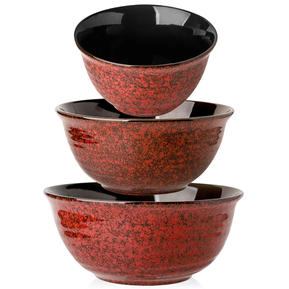 HASENSE Mixing Bowls (Set of 3), 1 qt, Red
