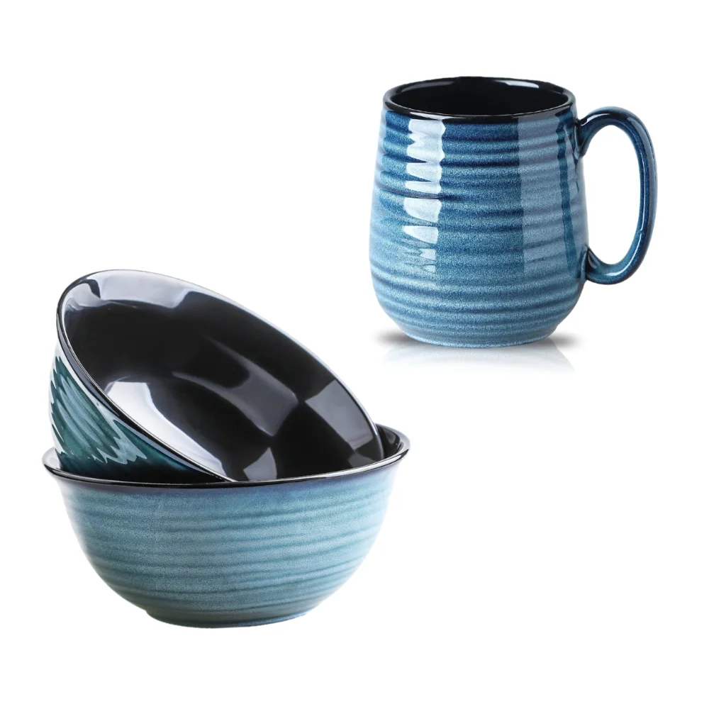 HASENSE Mug & Bowl Bundle (Set of 3), 20 oz, Blue