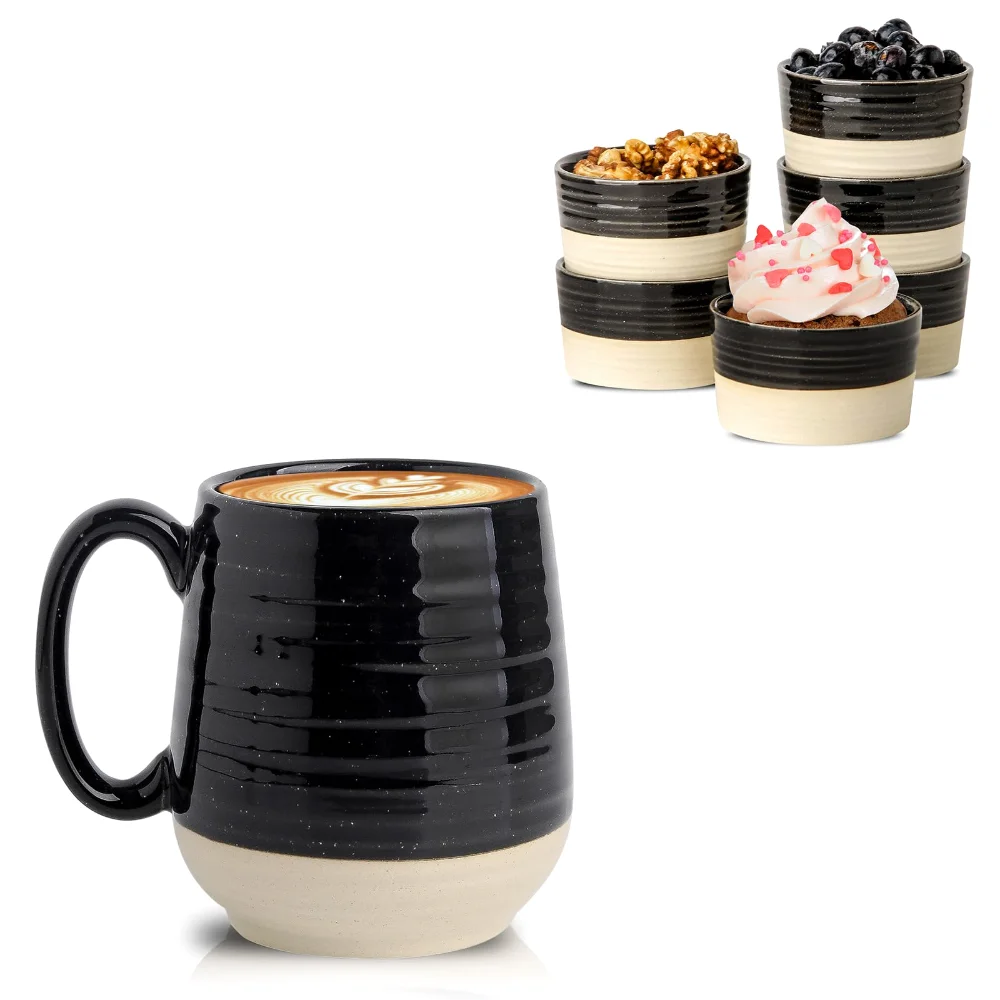 HASENSE Mug & Ramekin Bundle (Set of 6), 4 oz, Black