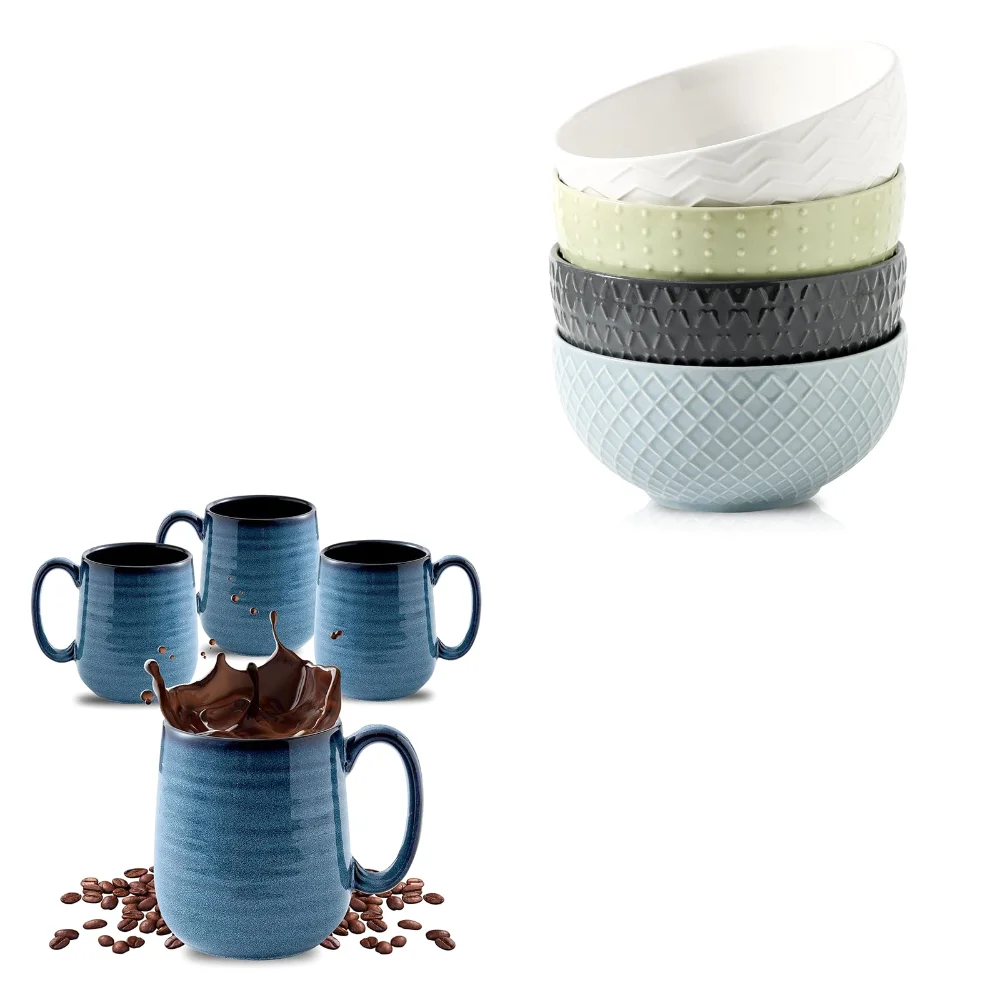 HASENSE Bowl & Mug Bundle (Set of 4), 26 oz, Navy