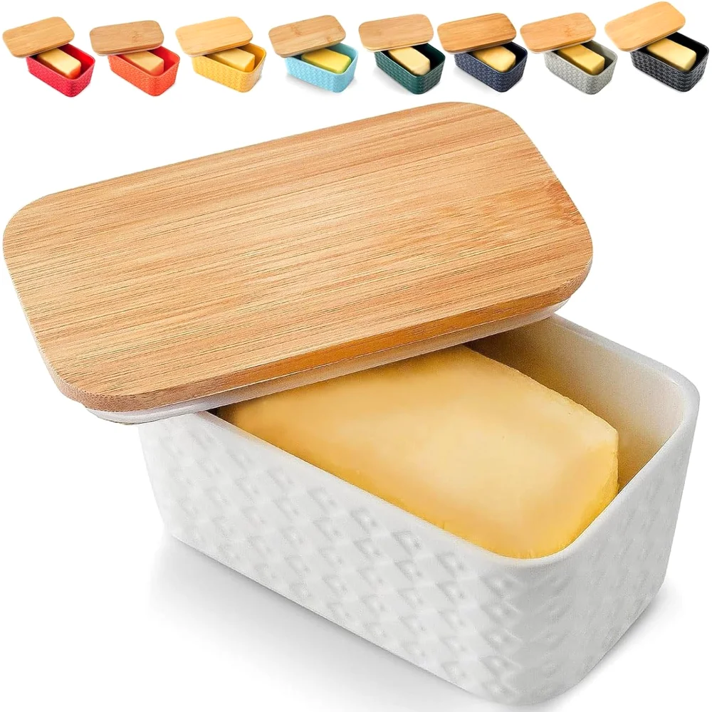 HASENSE Embossed Butter Dish, White