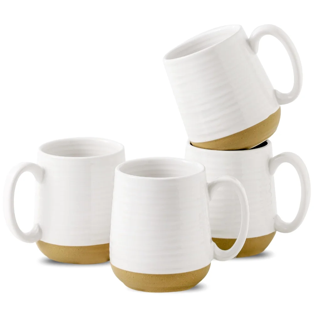 HASENSE Two-Tone Coffee Mugs (Set of 4), 15 oz, White
