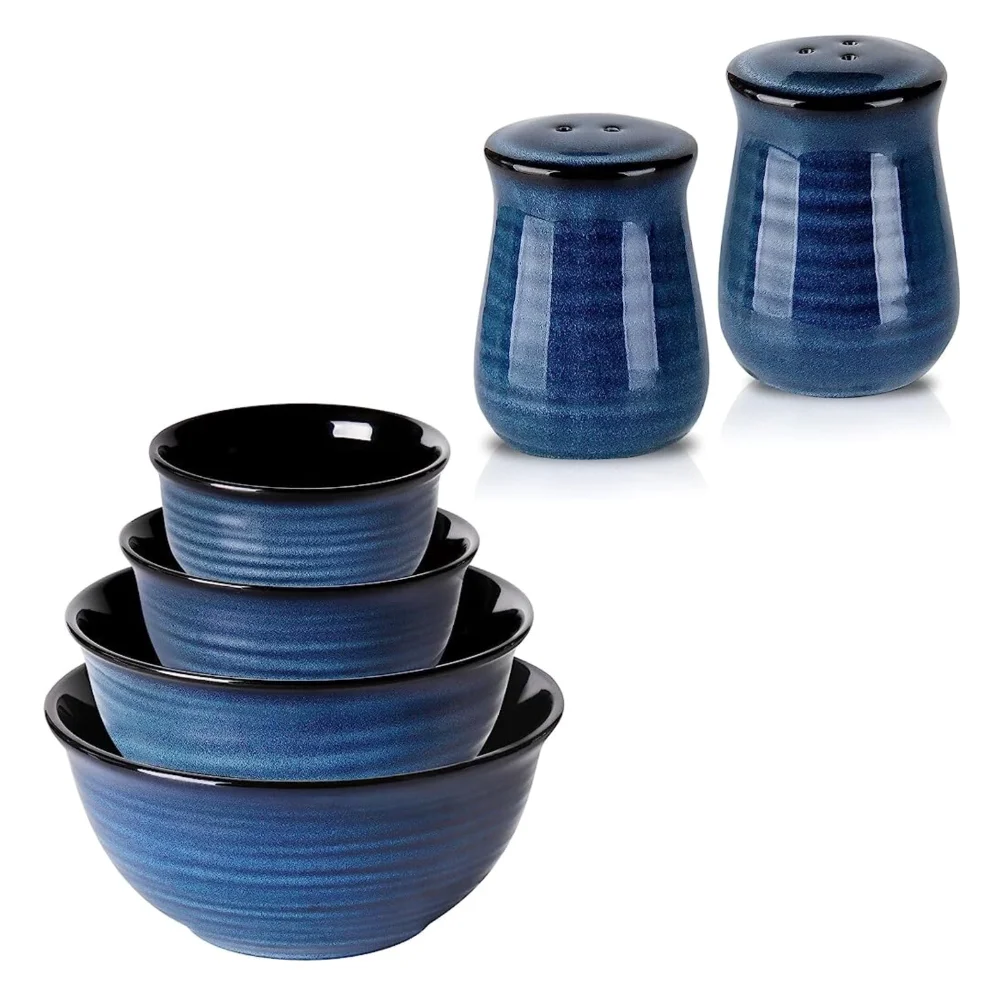 HASENSE Bowl & Salt Cellar Bundle (Set of 4), 84 oz, Navy Blue