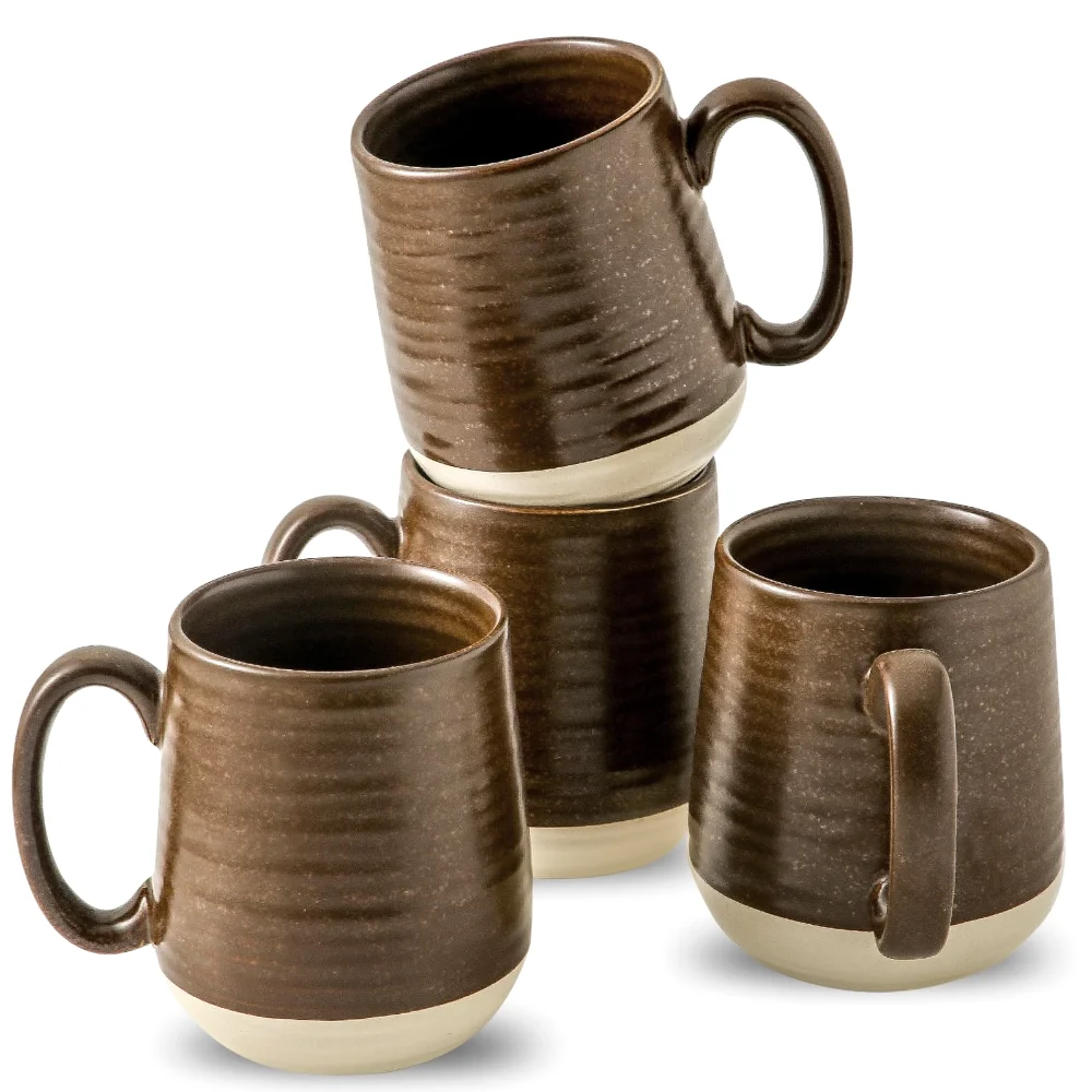 HASENSE Coffee Mugs (Set of 4), 15 oz, Brown