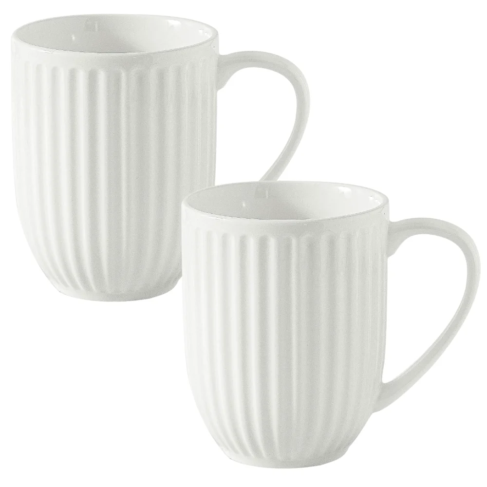 HASENSE Ribbed Coffee Mugs (Set of 2), 20 oz, White