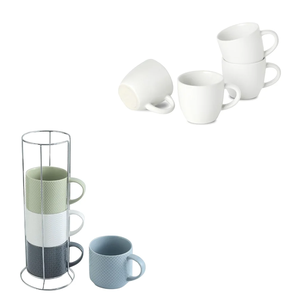 HASENSE Stackable Espresso Cup & Mug Bundle, 3 oz, White
