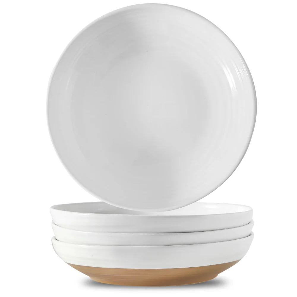 HASENSE Two-Tone Pasta Bowls (Set of 4), 32 oz, White
