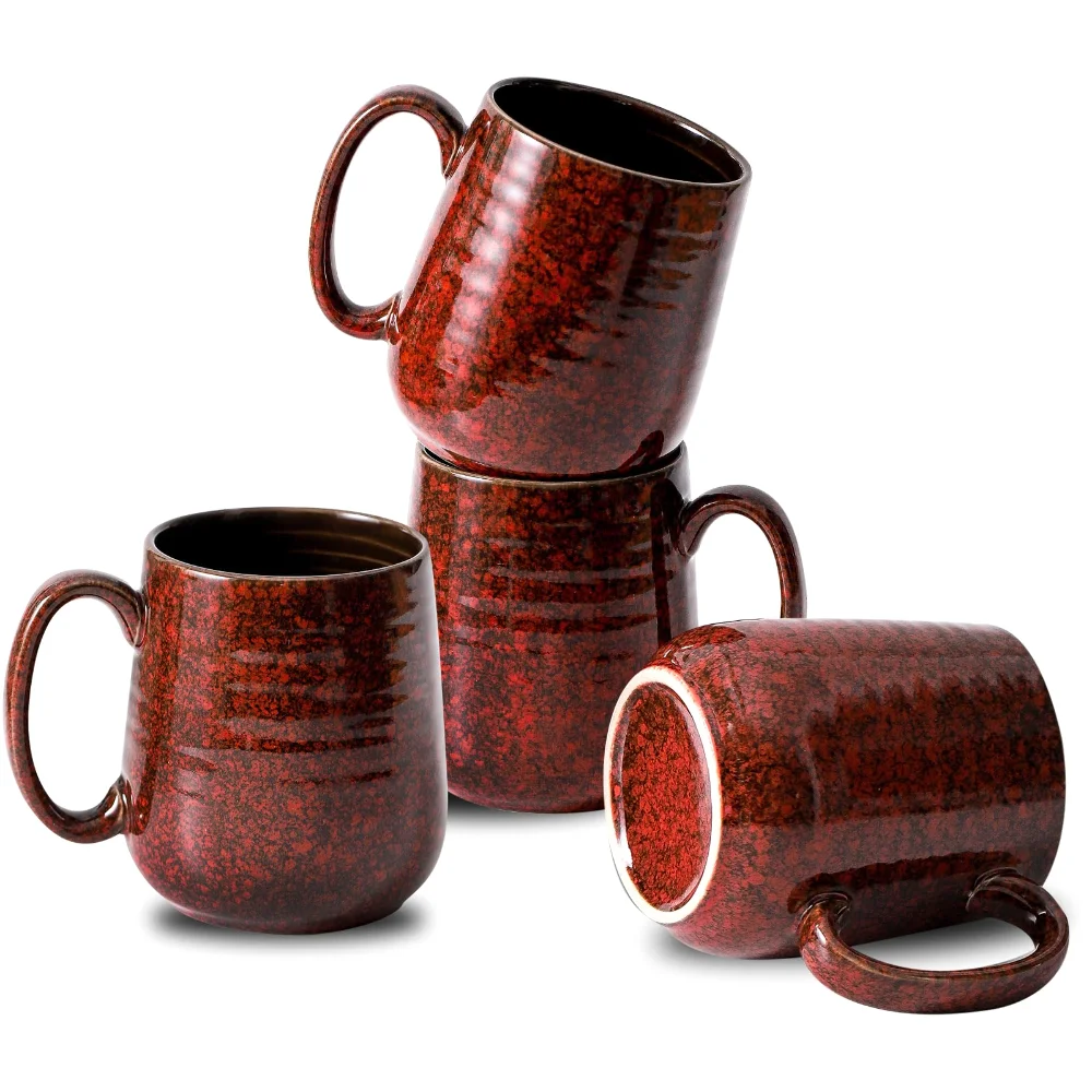 HASENSE Coffee Mugs (Set of 4), 12 oz, Red