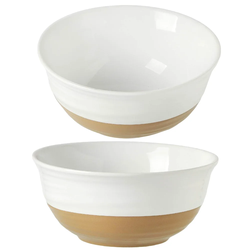 HASENSE Farmhouse Serving Bowls (Set of 2), 60 oz, White