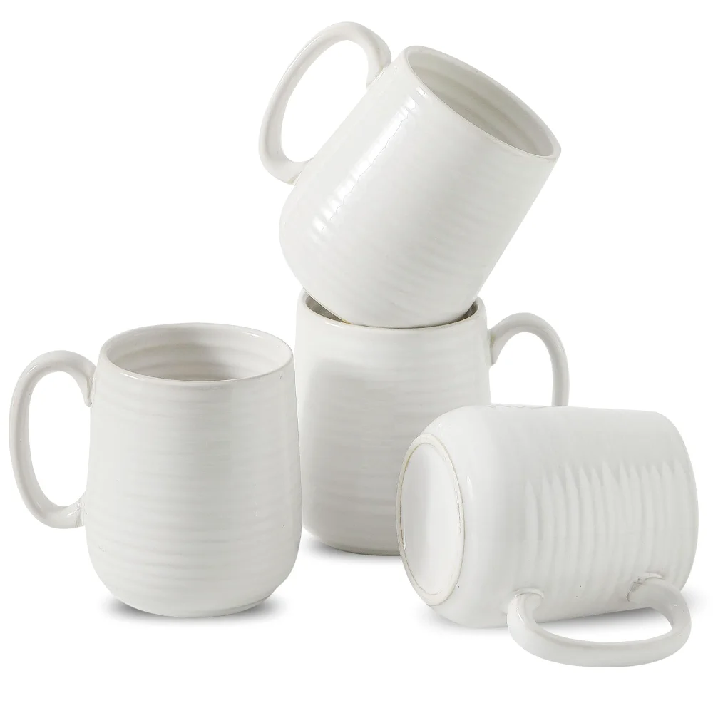 HASENSE Clay-Infused Coffee Mugs (Set of 4), 15 oz, White