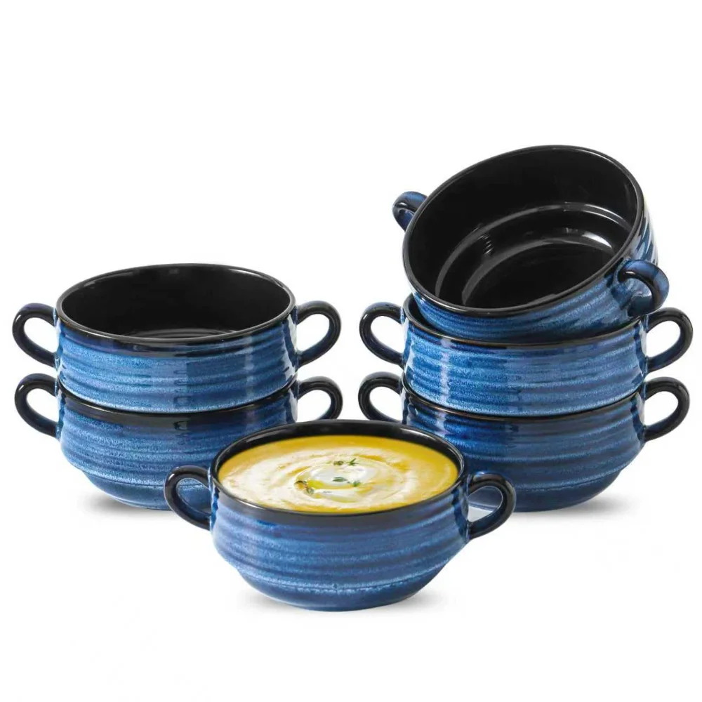 HASENSE Soup Bowls (Set of 6), 20 oz, Blue