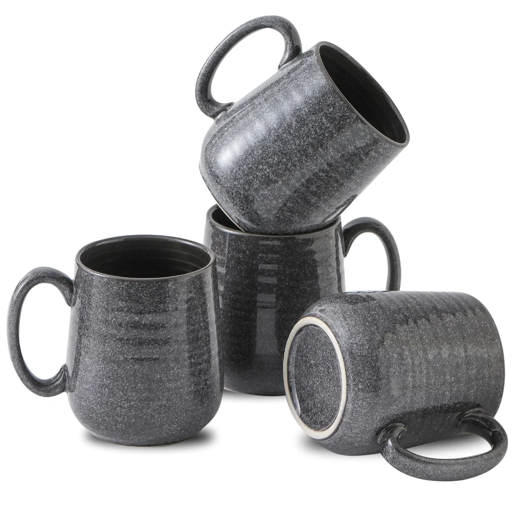 HASENSE Coffee Mugs (Set of 4), 12 oz, Dark Grey
