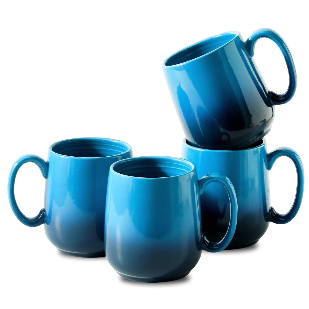 HASENSE Ombre Mug & Espresso Cup Bundle (Set of 4), 15 oz, Blue