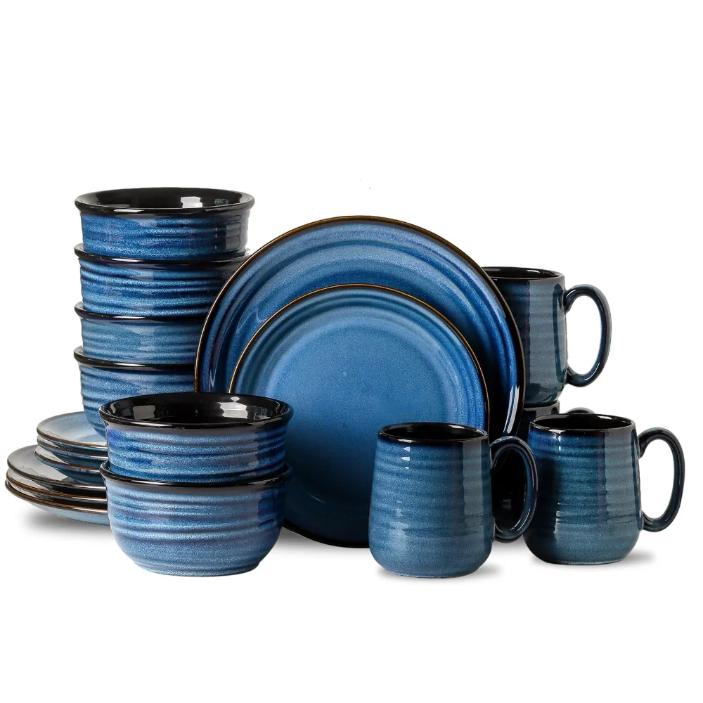 HASENSE Plate & Bowl Bundle (Set of 18), Blue