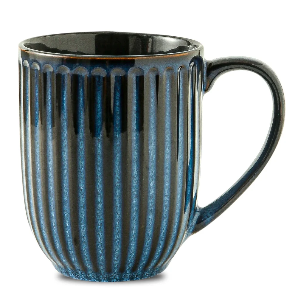HASENSE Ribbed Coffee Mugs, 20 oz, Blue