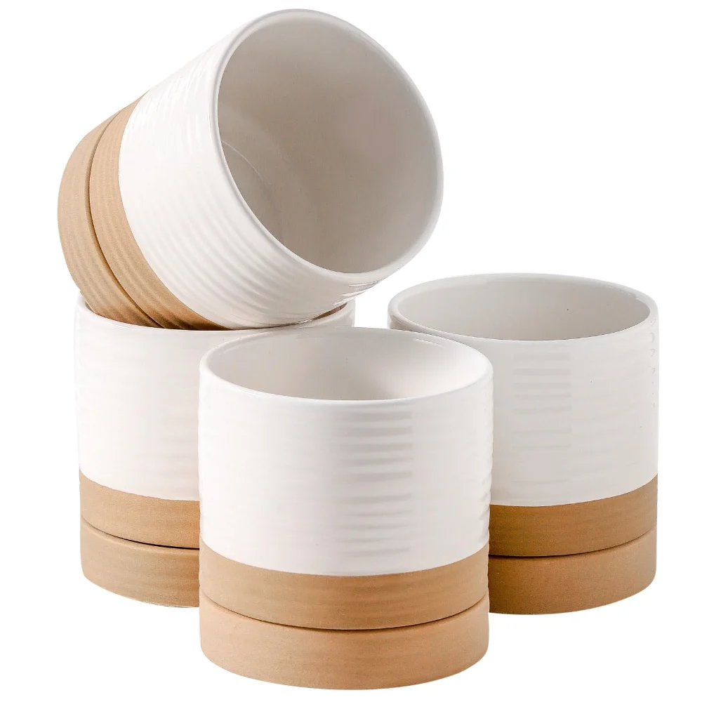 HASENSE Two-Tone Plant Pot (Set of 4), 4.6 in, White