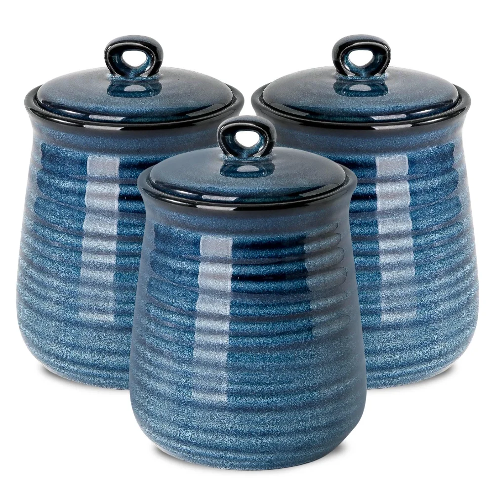 HASENSE Vintage Kitchen Canister (Set of 3), 25 oz, Navy