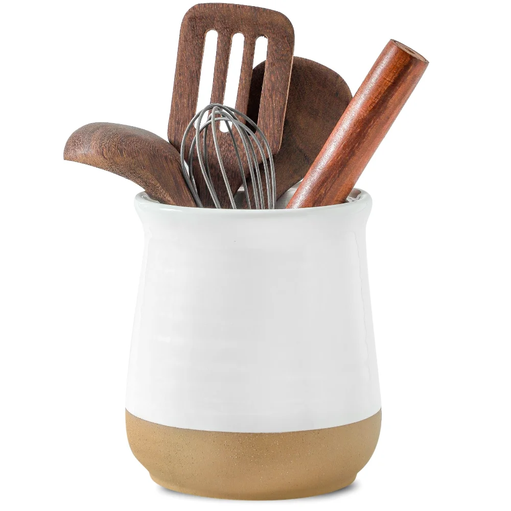 HASENSE Vintage Utensil Crock, 7.1 in, White