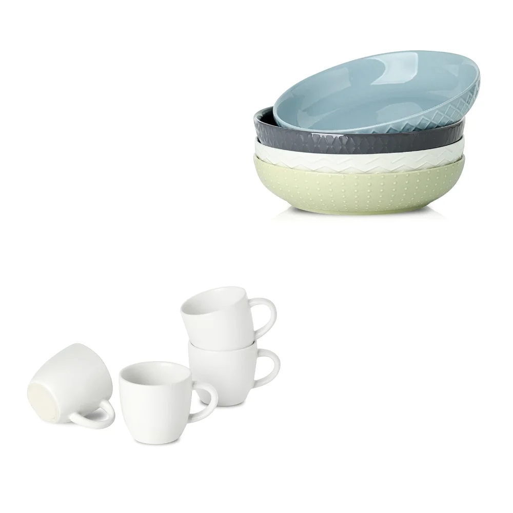 HASENSE Bowl & Espresso Cup Bundle (Set of 4), 42 oz, White