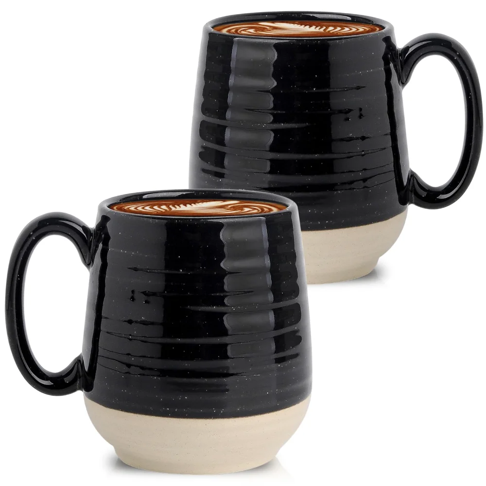 HASENSE Coffee Mugs (Set of 2), 20 oz, Black
