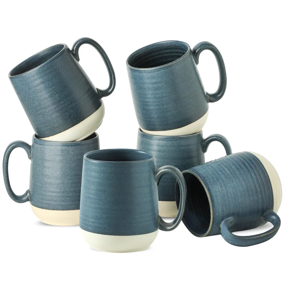 HASENSE Coffee Mugs (Set of 6), 15 oz, Deep Blue