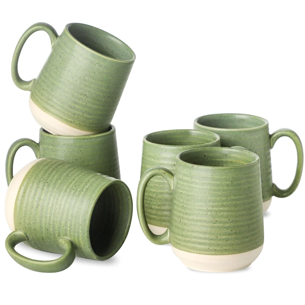 HASENSE Coffee Mugs (Set of 6), 15 oz, Green