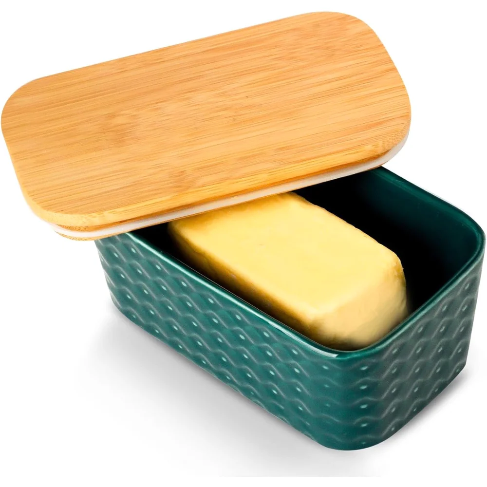 HASENSE Embossed Butter Dish, Green