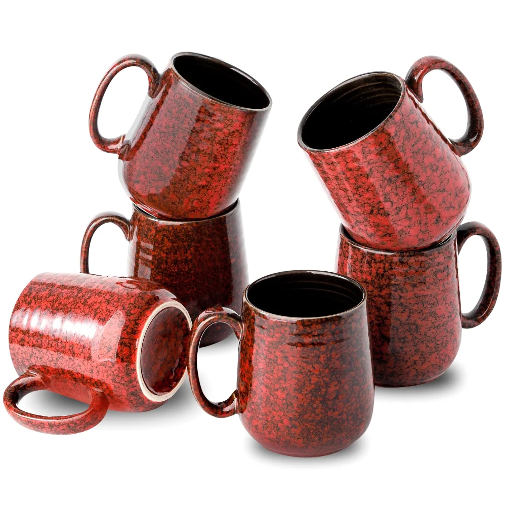 HASENSE Holiday Coffee Mugs (Set of 6), 15 oz, Red