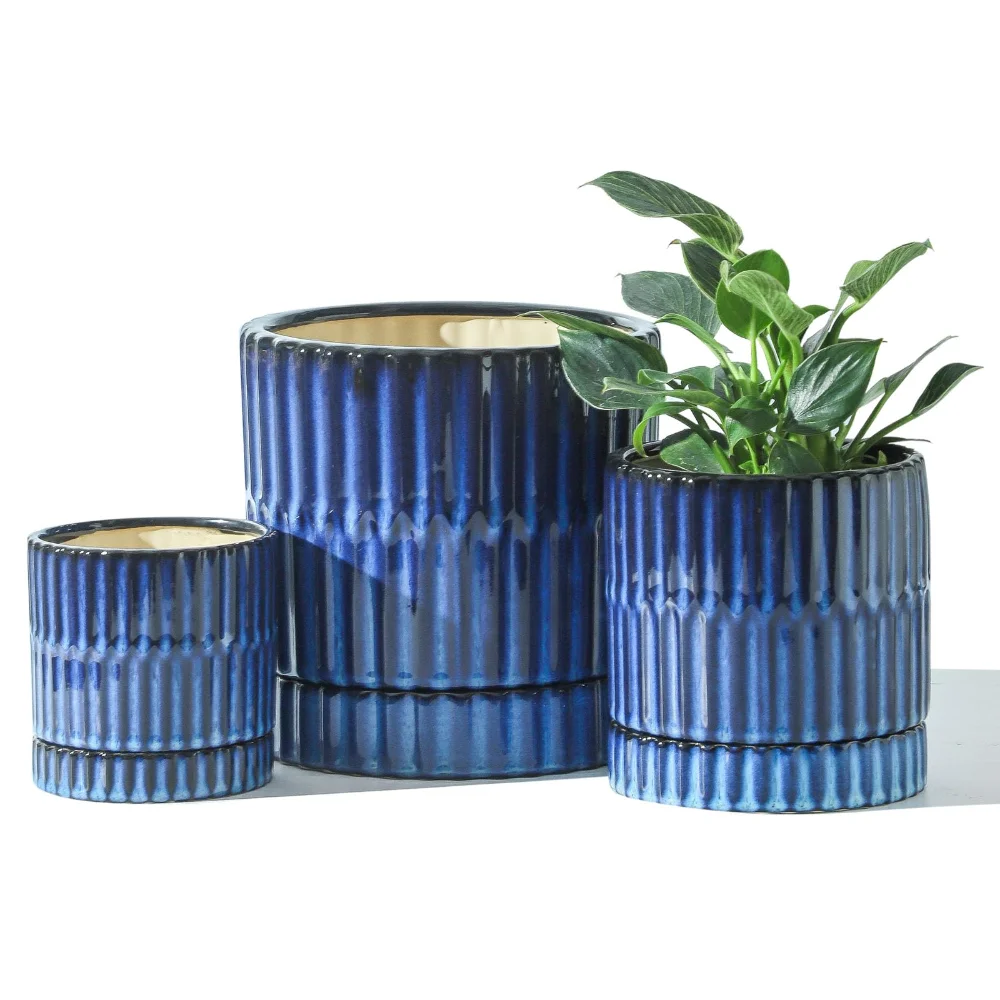HASENSE Plant Pot (Set of 3), 4.6 in, Blue