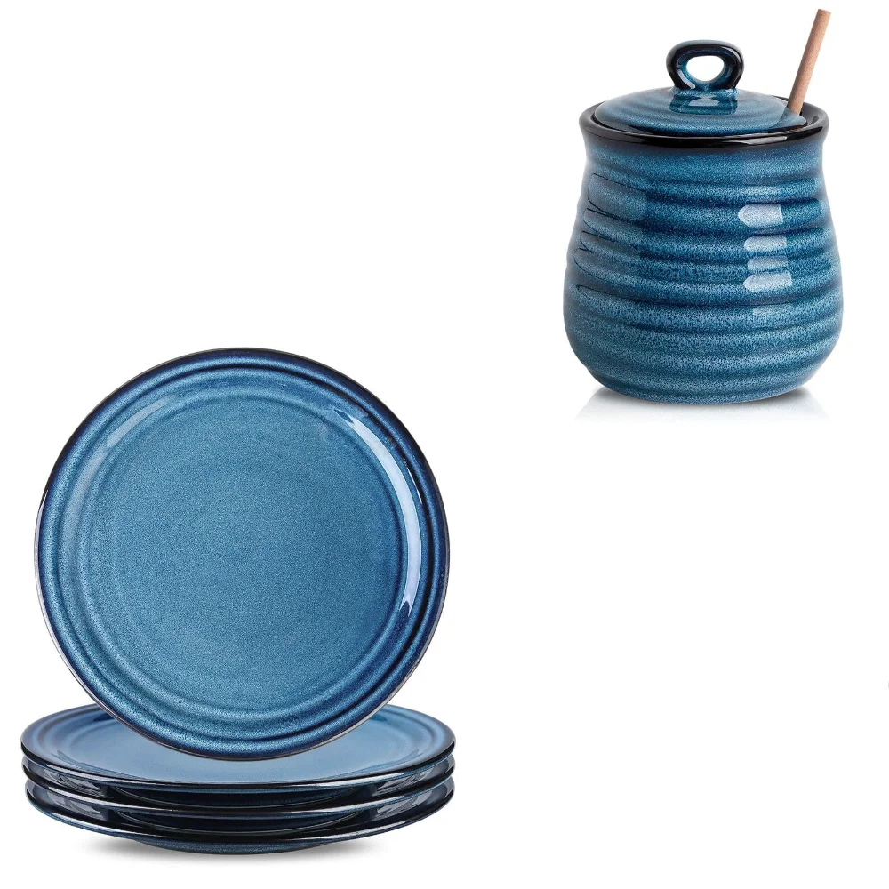 HASENSE Plate & Storage Jar Bundle (Set of 5), Blue