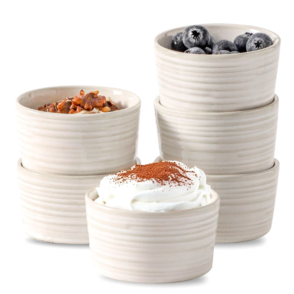 HASENSE Clay-Infused Ramekins (Set of 6), 6 oz, White