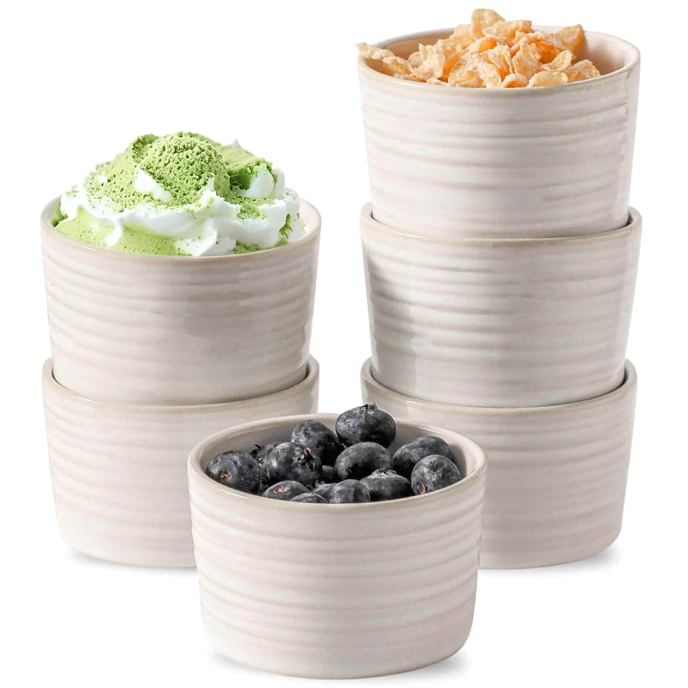 HASENSE Clay-Infused Ramekins (Set of 6), 8 oz, White