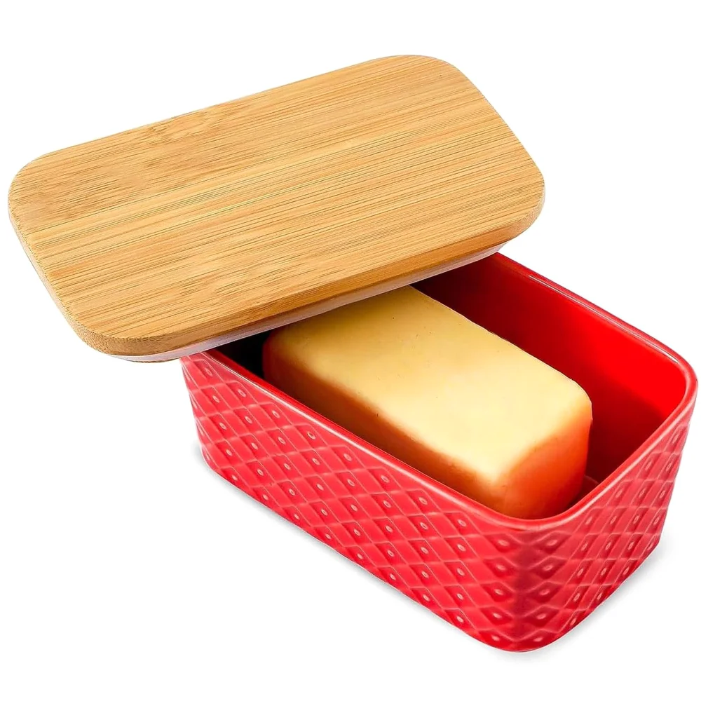 HASENSE Embossed Butter Dish, Red
