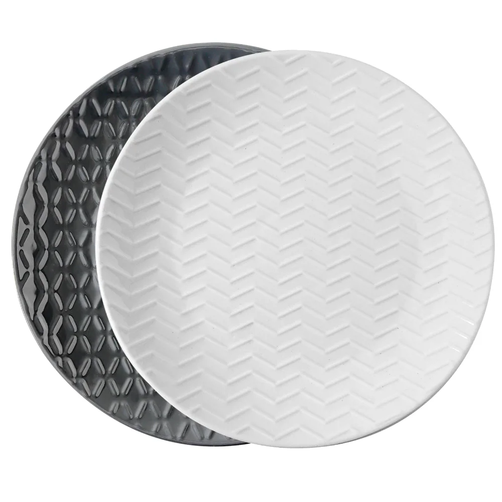 HASENSE Embossed Dinner Plates (Set of 2), 10 in, White