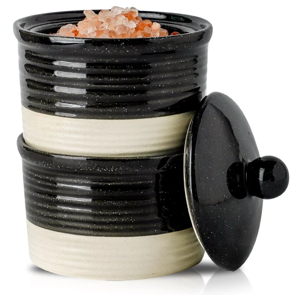 HASENSE Farmhouse Salt Cellar & Bowl Bundle (Set of 2), 9 oz, Black