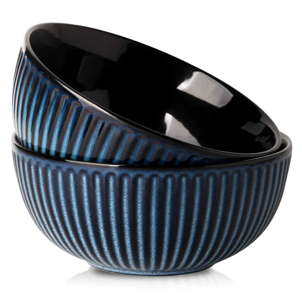 HASENSE Ribbed Salad Bowls, 60 oz, Blue